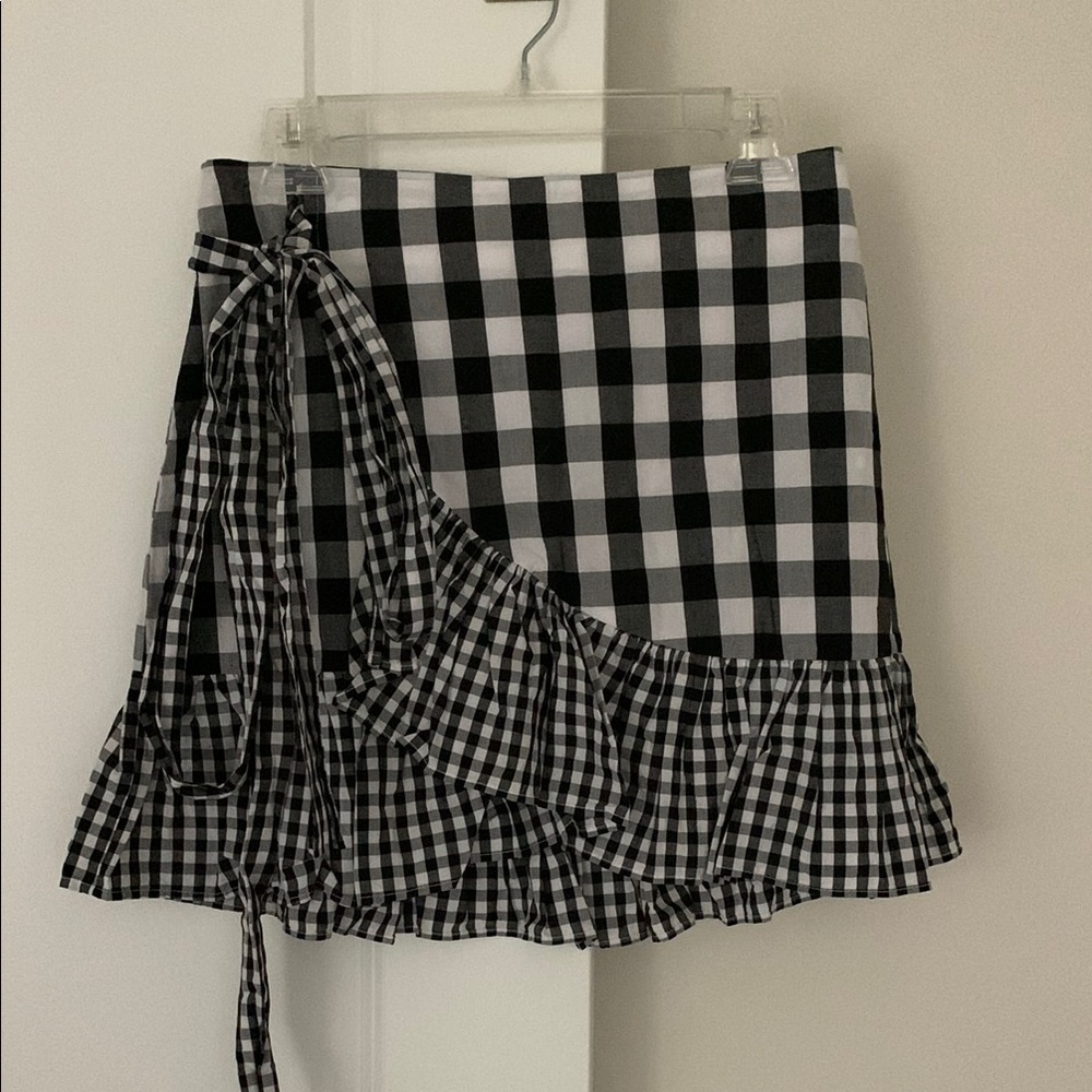 BP Black and White Wrap Mini Skirt with Ruffled Hem